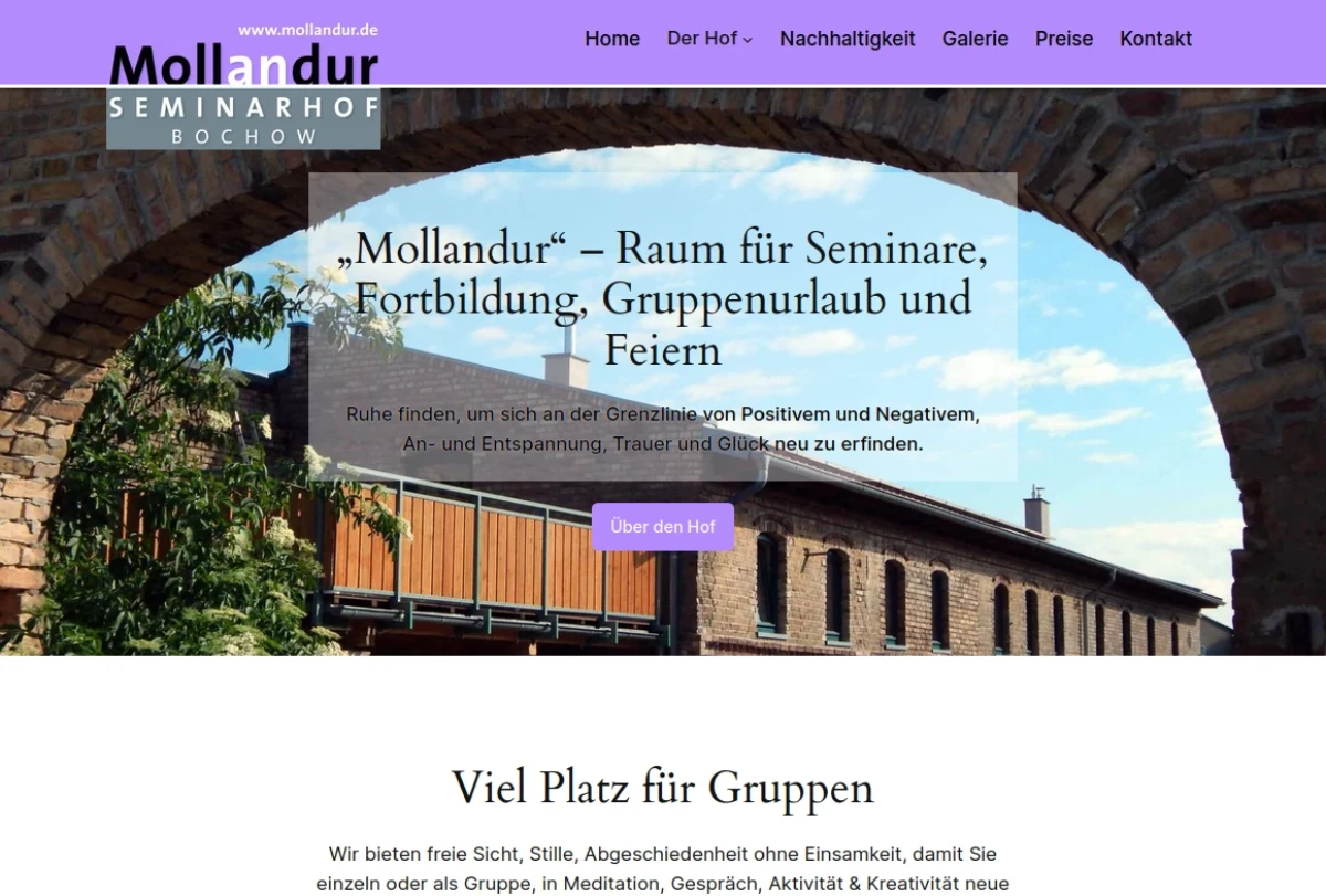 Mollandur Seminarhof Bochow Webdesign